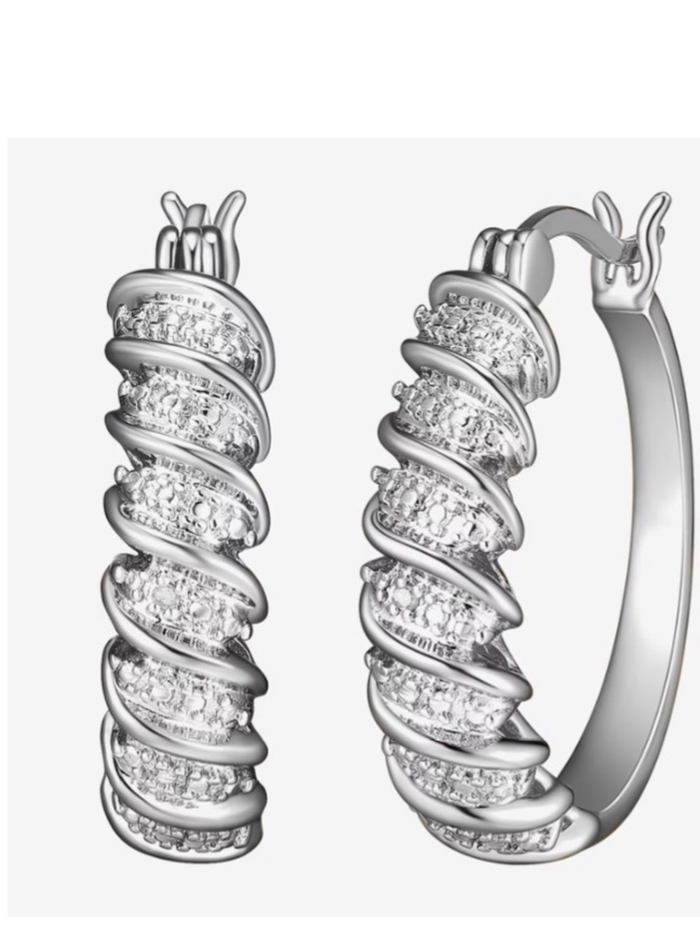 Sterling Silver Diamond Pavé Spiral Hoop Earrings - Silver